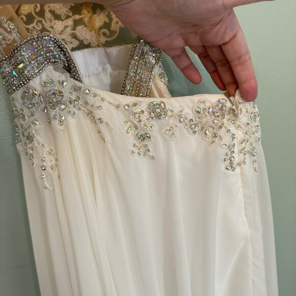 Aspeed USA Gown XS Wedding Bride Crystals Beaded Open Back Lace Sleeveless White - Picture 6 of 14